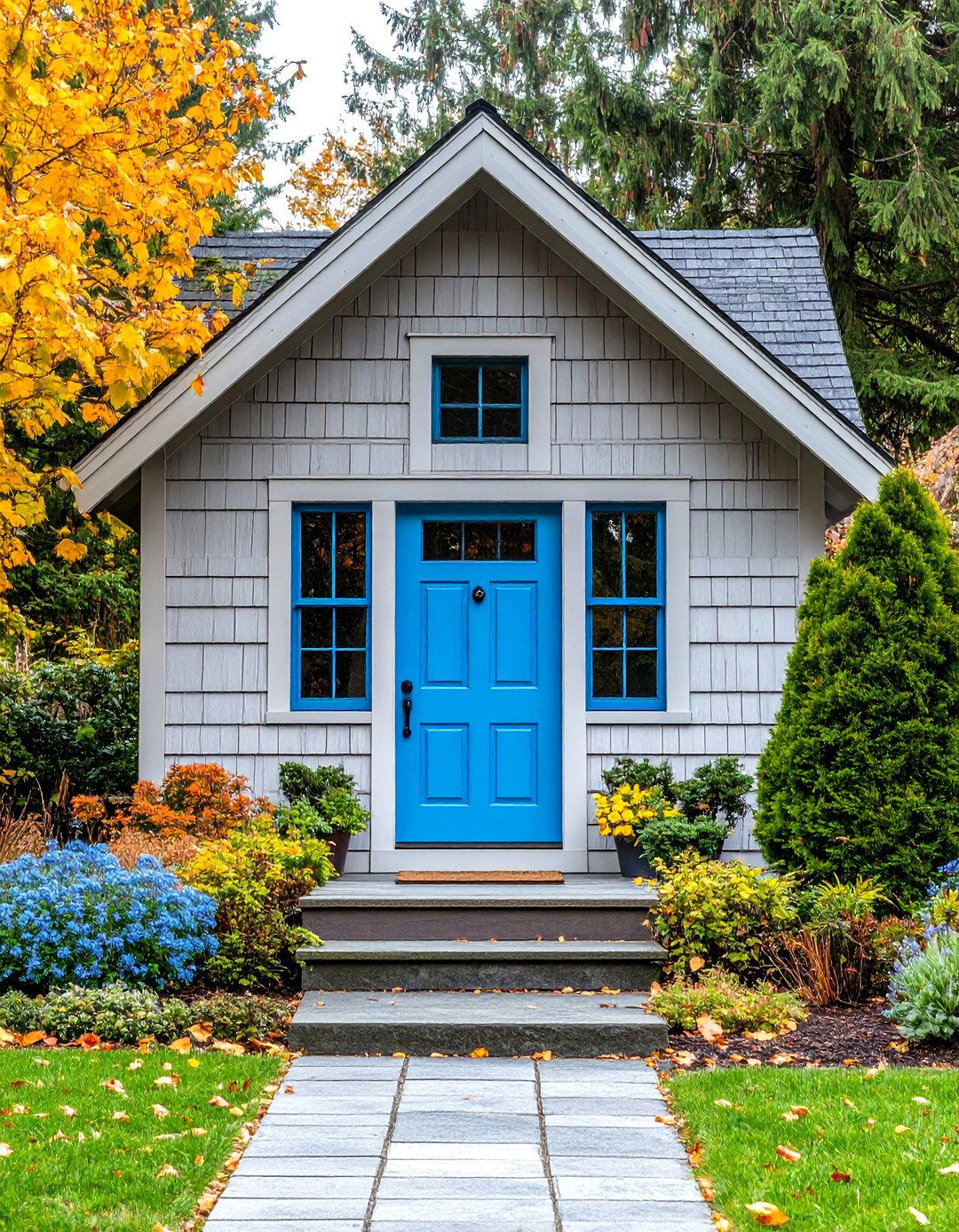 Rustic Grey Wood with Sky Blue Natural Beauty - 24 Grey House With Blue Door Ideas