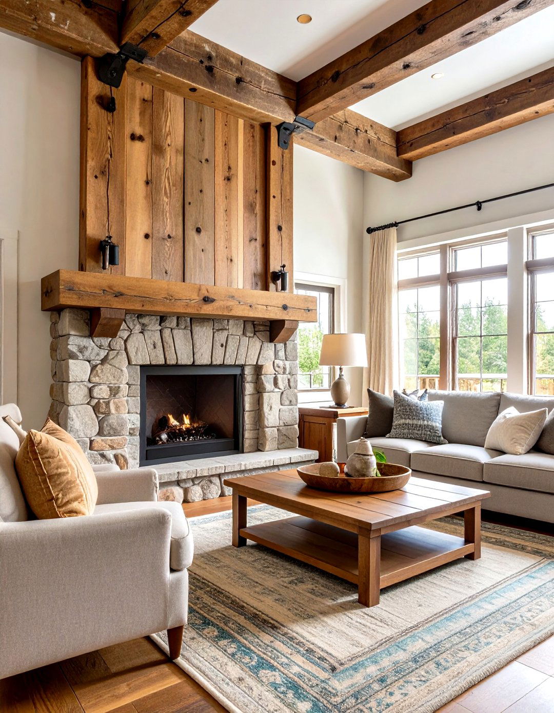 Rustic Hand Hewn Barn Beam Mantel - 24 Wood Mantel Ideas