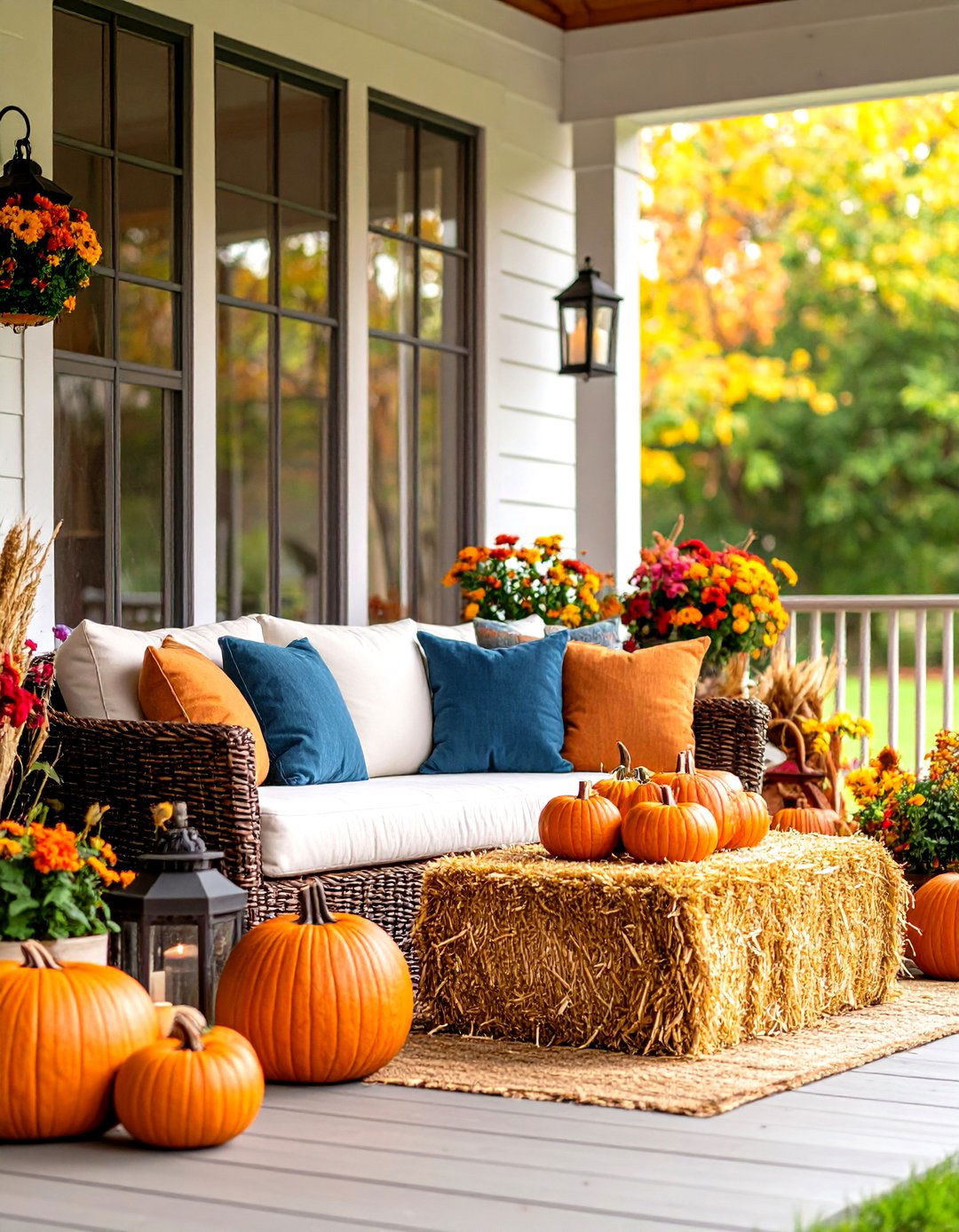 Rustic Hay Bale Seating - 24 fall outdoor decorating ideas