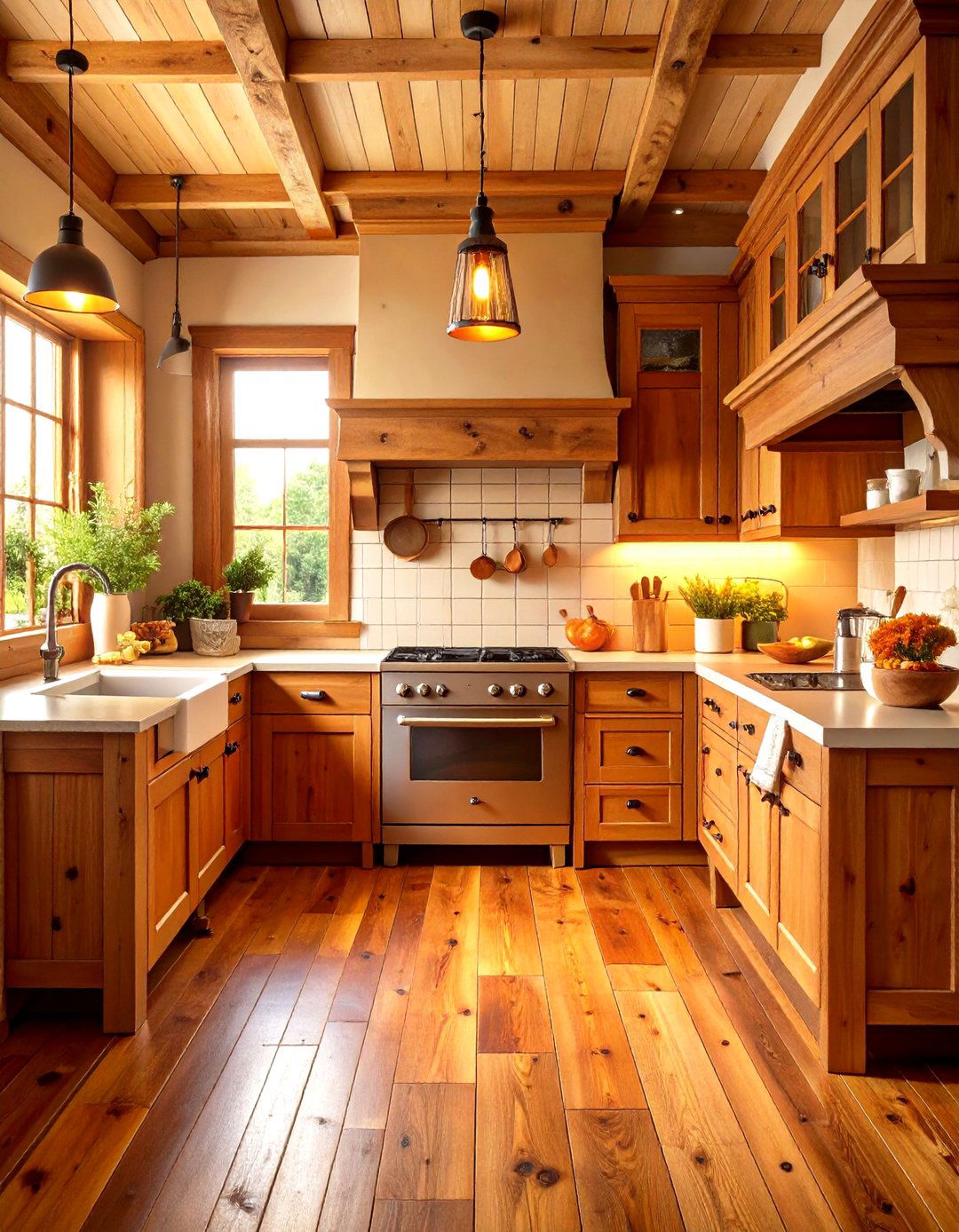 Rustic Heart Pine Kitchen Planks - 24 Light Wood Floor Kitchen Ideas