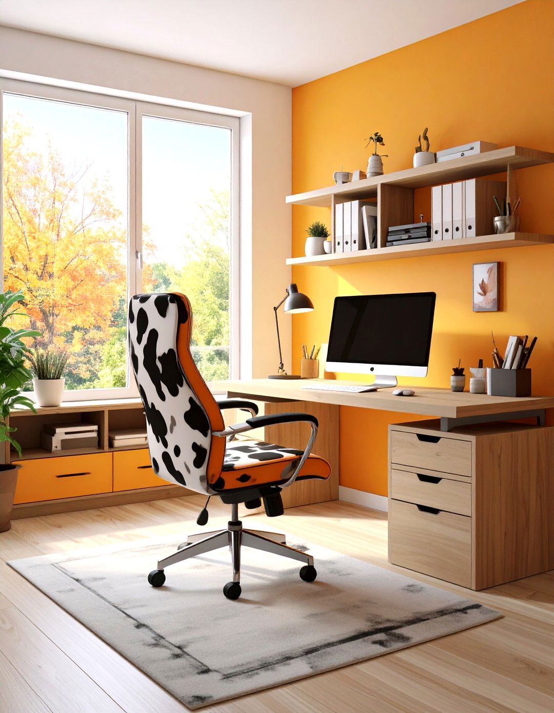 Rustic Home Office Cow Print Workspace - 24 Cow Print Room Decor Ideas