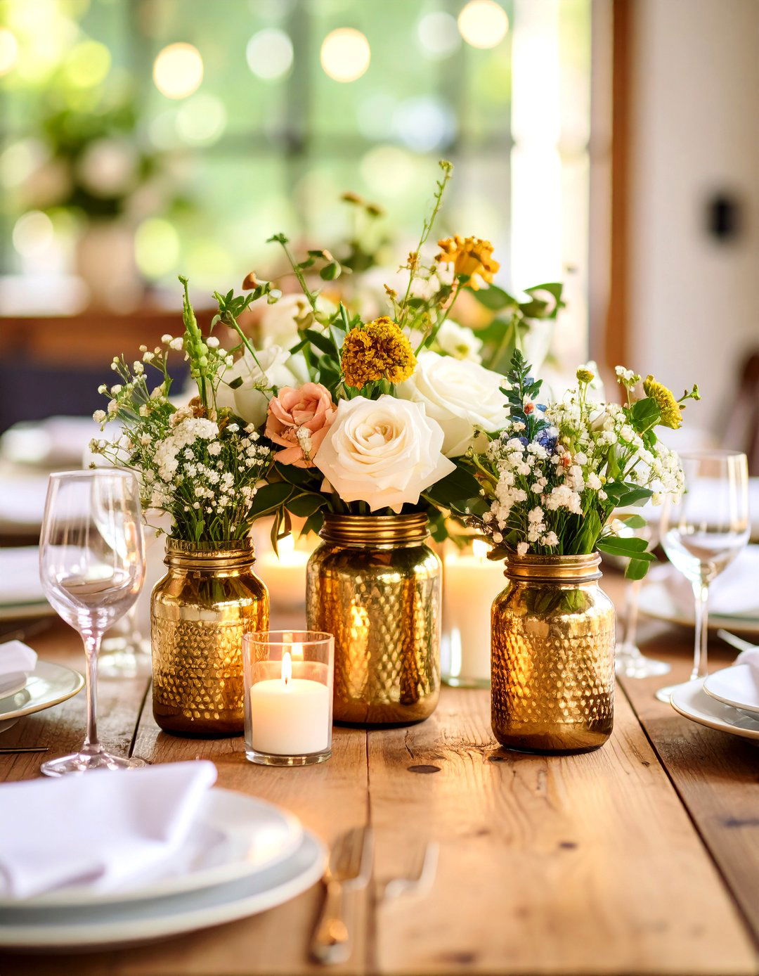 Rustic Industrial Mason Jar Displays - 24 Black and Gold Centerpiece Ideas