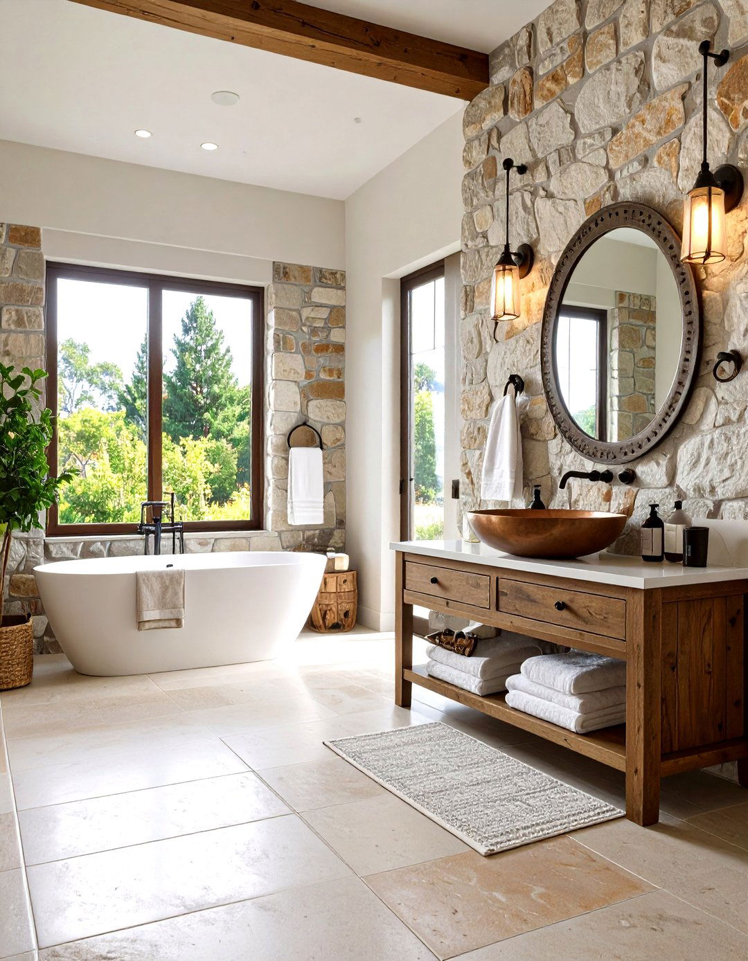 Rustic Iron and Stone Bathroom - 24 Mexican Bathroom Ideas