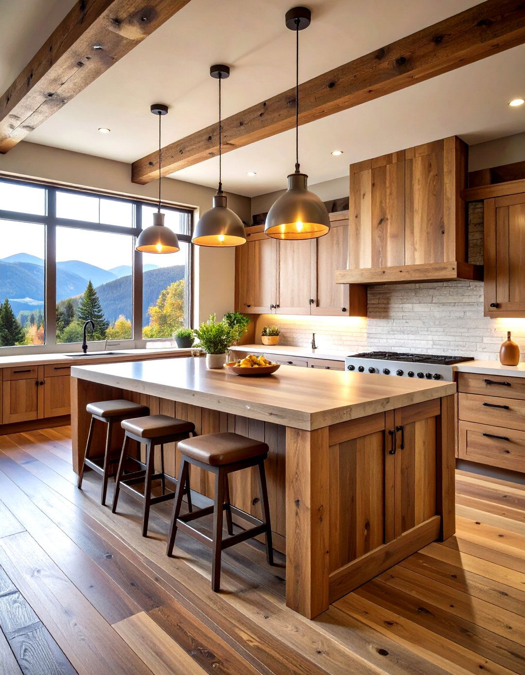 Rustic Island Kitchen - 24 Mountain House Kitchen Ideas