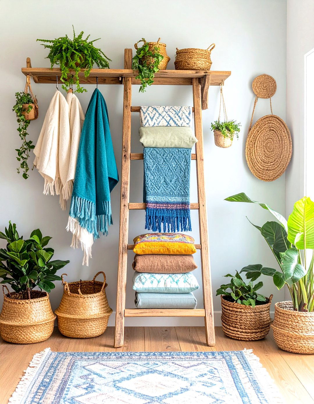 Rustic Ladder Storage Solutions - 24 Rustic Tiny House Ideas