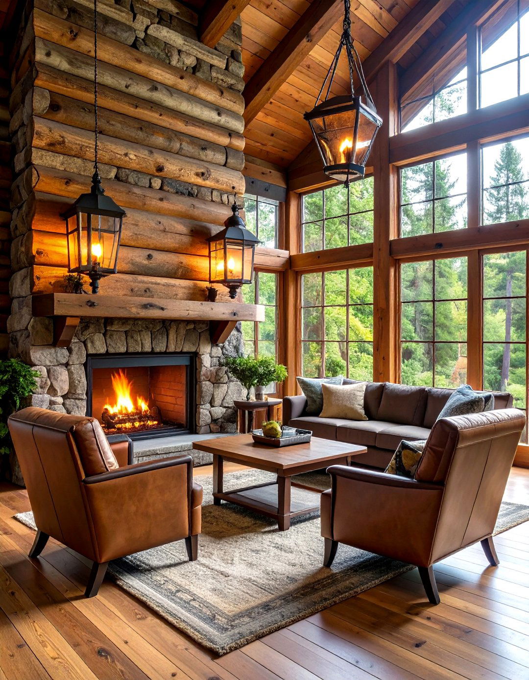Rustic Lantern Sconces with Log Cabin Fireplaces - 24 Fireplace Sconces Ideas