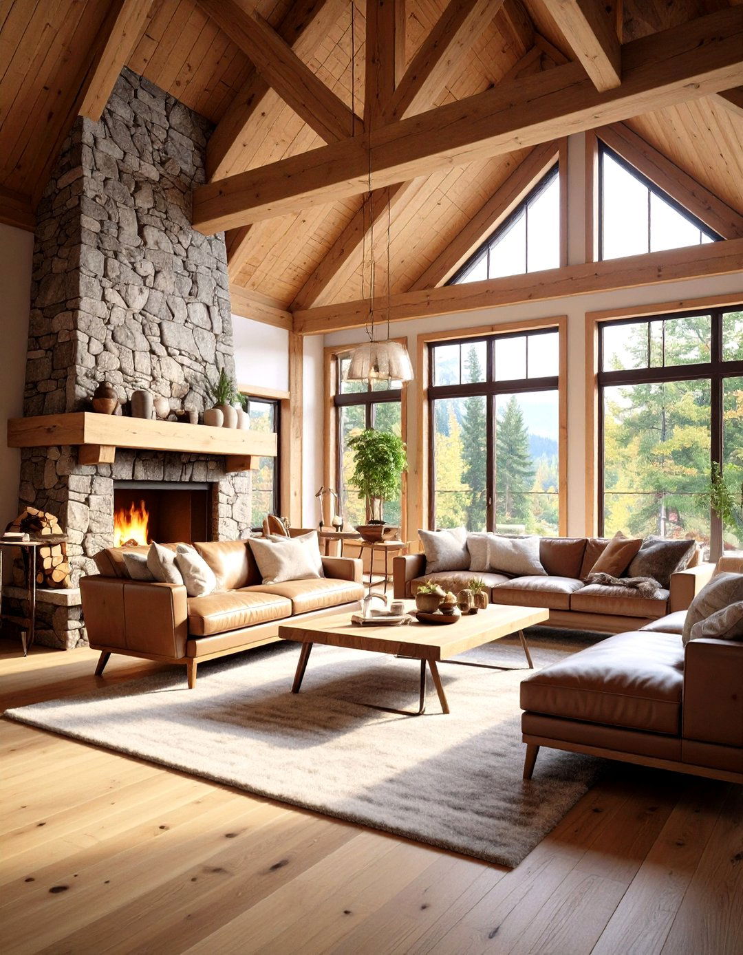 Rustic Lodge Atmosphere - 24 Living Room Vaulted Ceiling Ideas