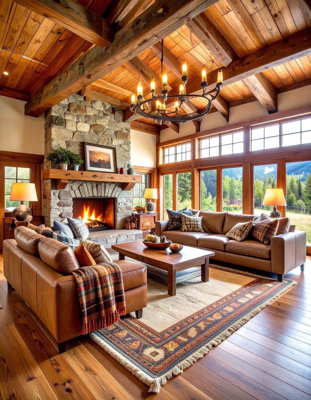 Rustic Lodge Atmosphere - 24 Living Room Ideas With Sectionals and Fireplace