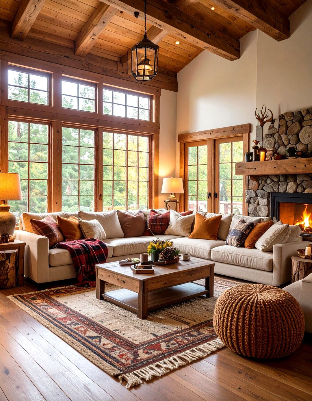 Rustic Lodge Beige Living Room