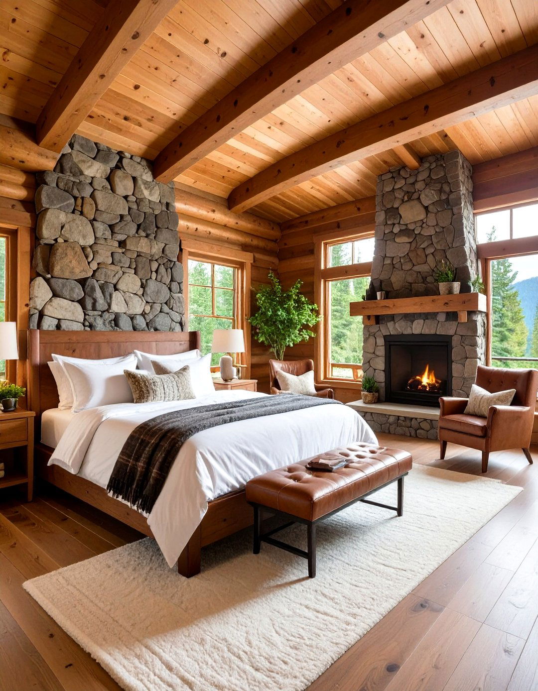 Rustic Lodge Guest Bedroom with Stone Fireplace - 24 Guest Bedroom Ideas
