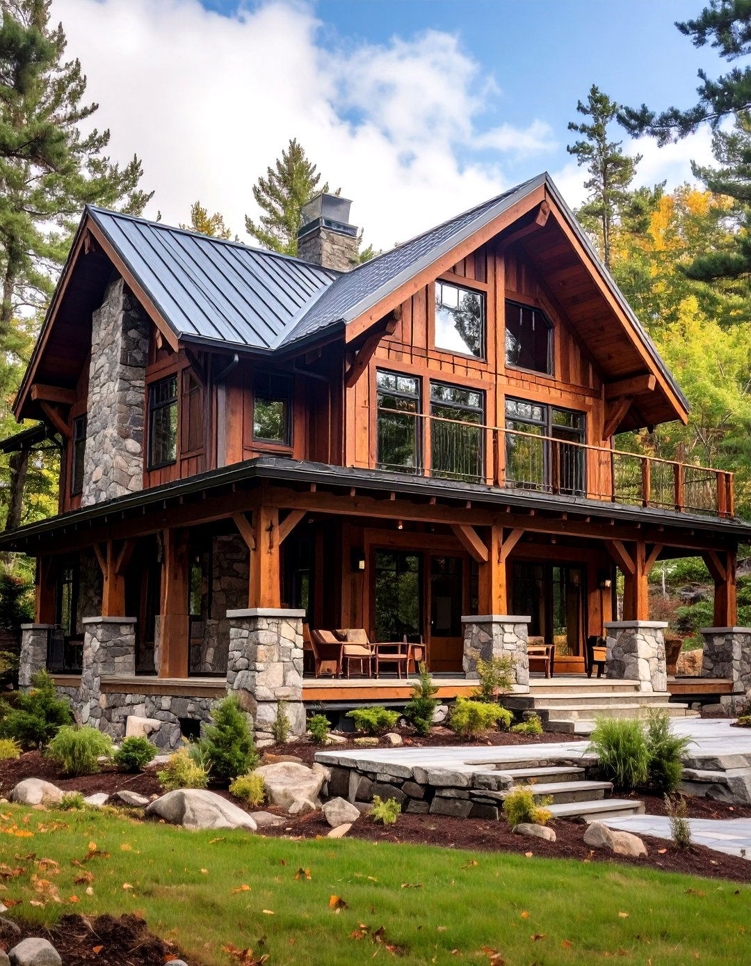 Rustic Lodge Style Brown Wood Siding - 24 Chocolate Brown House Exterior Design Ideas