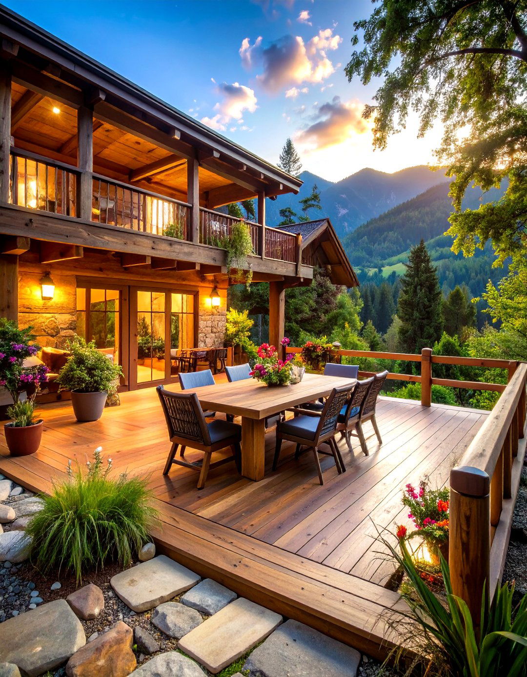Rustic Lodge Style with Natural Materials - 24 Deck and Patio Combination Ideas