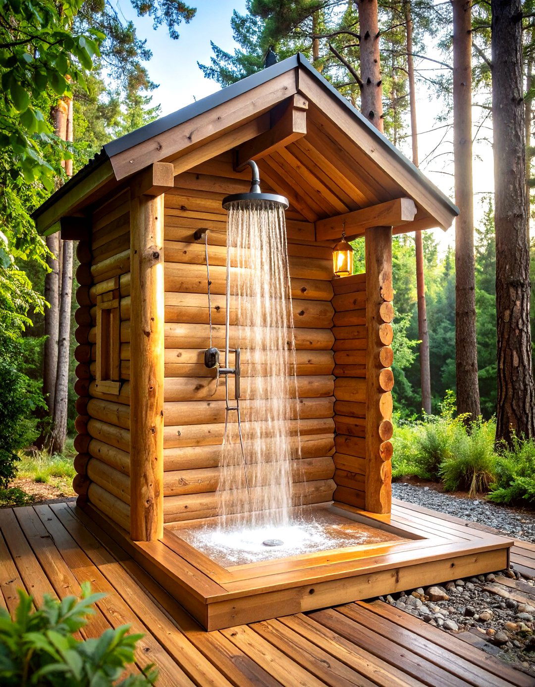 Rustic Log Cabin Style Woodland Shower - 24 Outdoor Shower Ideas