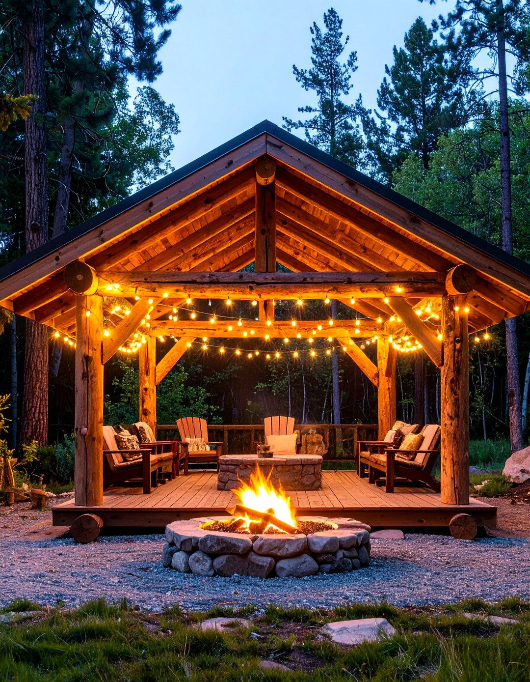 Rustic Log Frame Pavilion - 24 Covered Patio Ideas