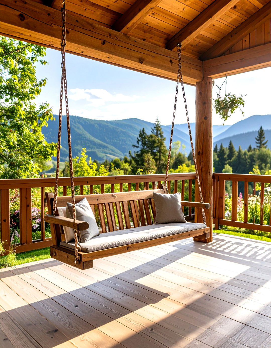 Rustic Log Porch Swing with Natural Branch Accents - 24 Front Porch Swing Ideas