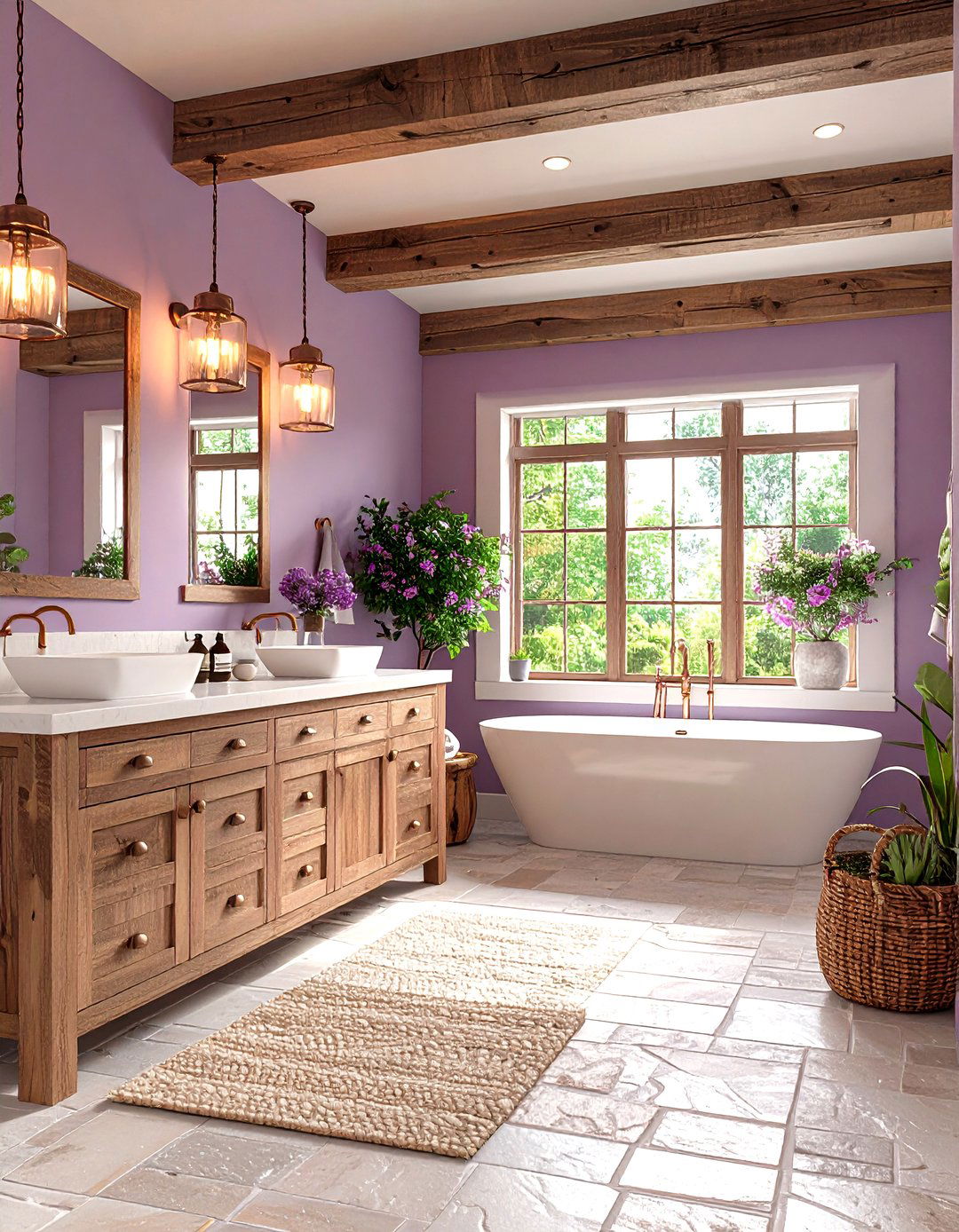 Rustic Mauve Farmhouse - 24 Purple Bathroom Ideas