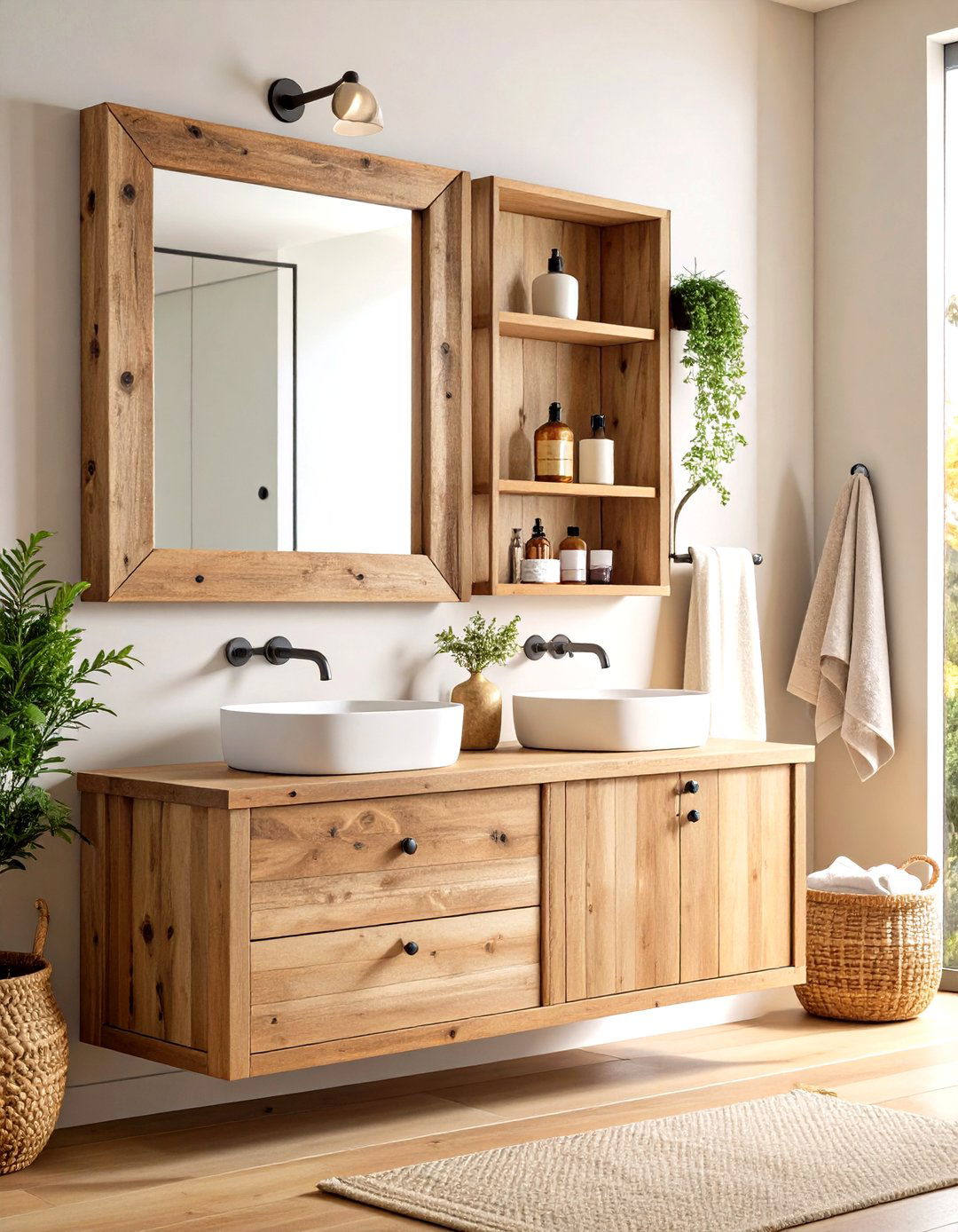 Rustic Mirror and Storage Integration - 24 Rustic Walk-in Shower Ideas