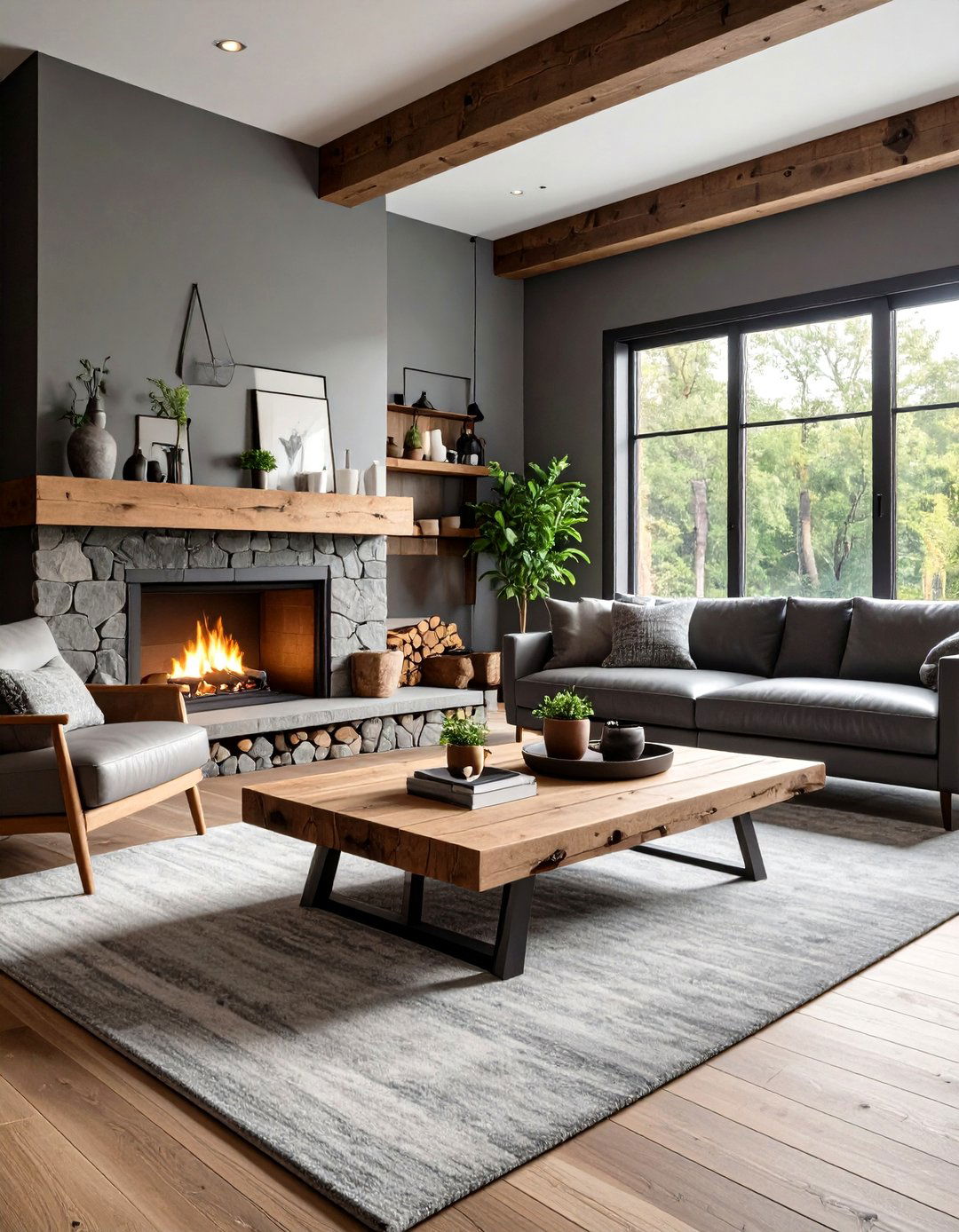 Rustic Modern Living Design - 24 Living Room With Grey Walls and Black Trim