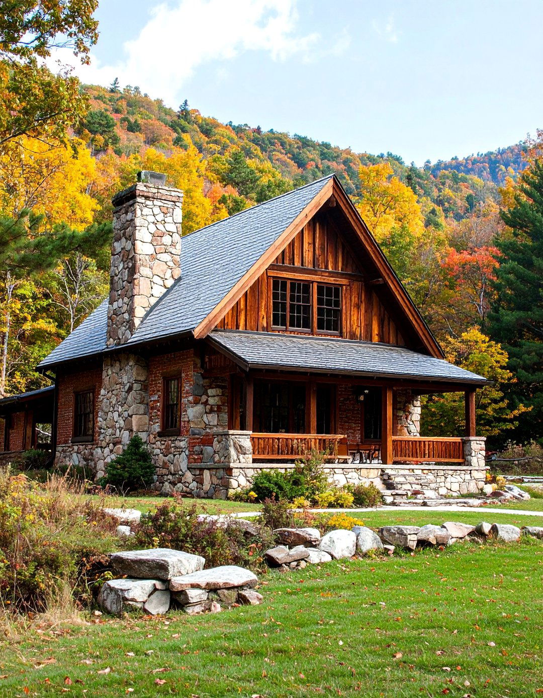 Rustic Mountain Brick Lodges with Natural Stone Foundations - 24 Brick Houses With Stone Accents