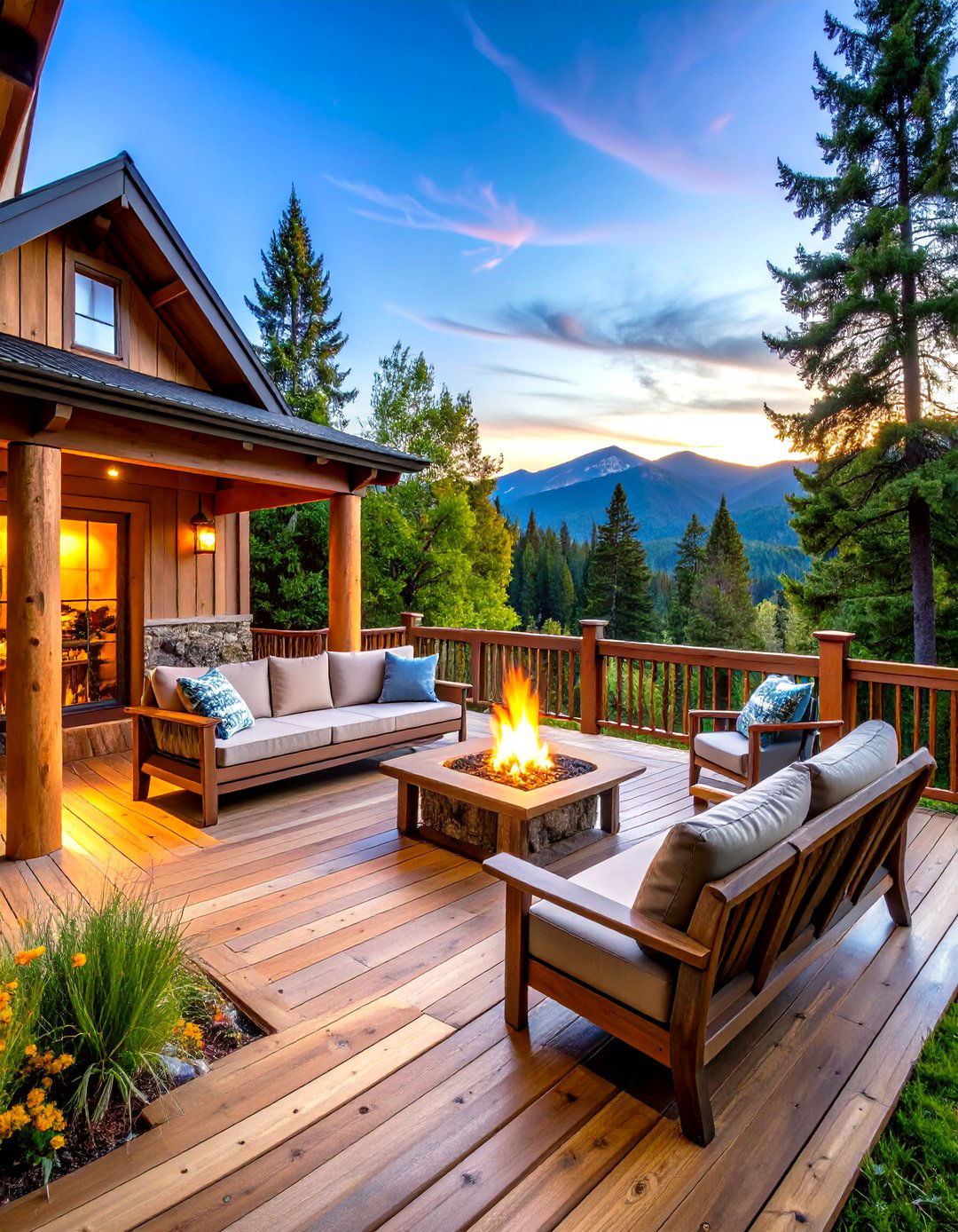 Rustic Mountain Cabin Deck Style - 24 Wood Deck Ideas