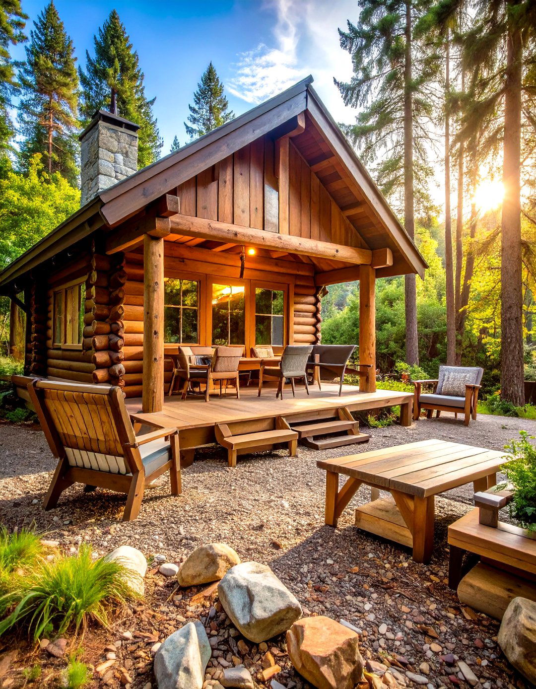Rustic Mountain Cabin Style Layout - 24 mulch patio ideas