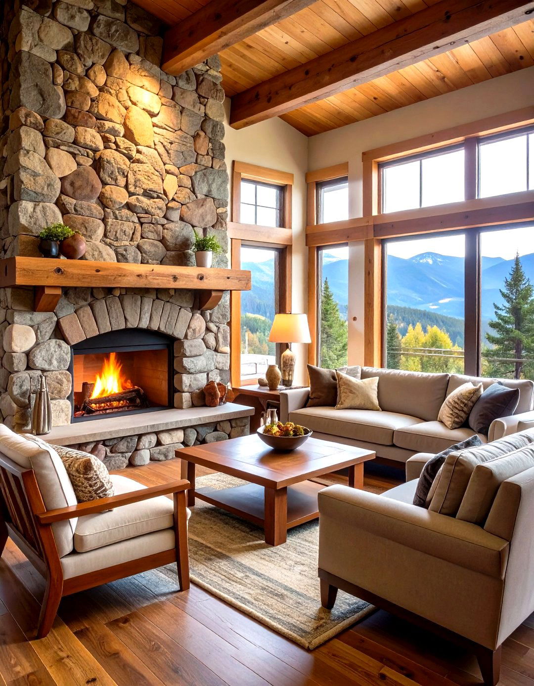 Rustic Mountain Lodge Stone Installation - 24 Faux Stone Fireplace Ideas