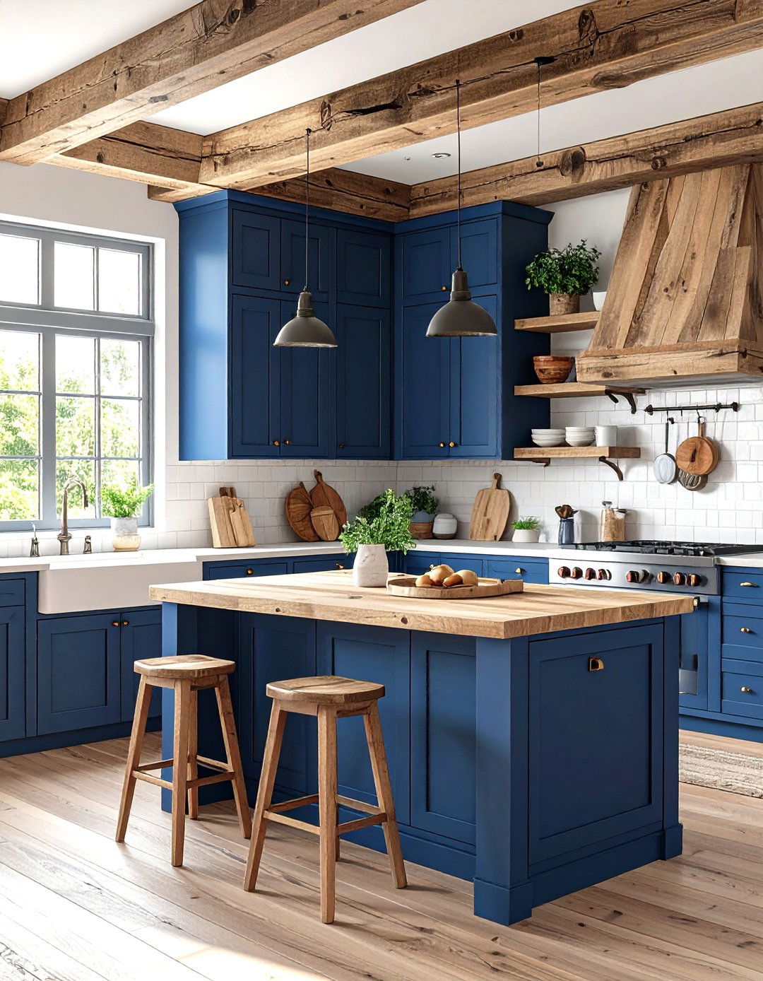 Rustic Navy Blue Kitchen with Reclaimed Wood Elements - 24 Navy Blue Kitchen Cabinets Ideas
