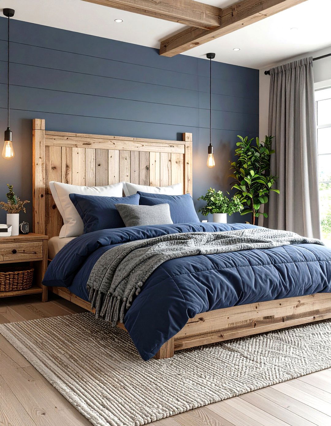 Rustic Navy Blue and Grey Cabin Style - 24 Navy Blue and Grey Bedroom Ideas
