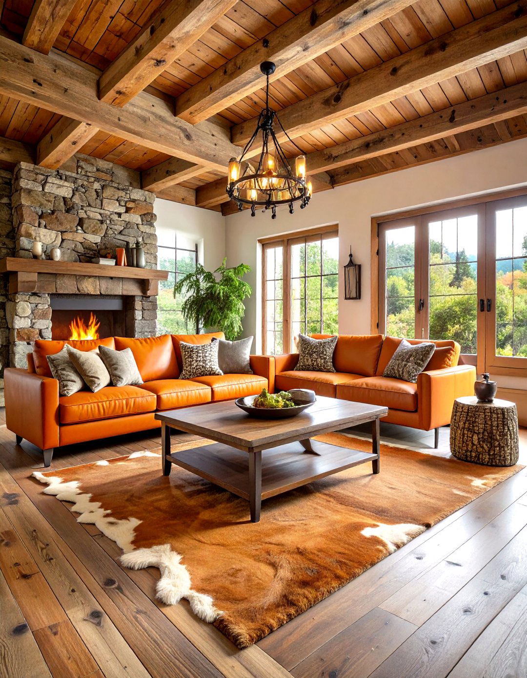 Rustic Orange Leather Living Room - 24 Orange Couch Living Room Ideas