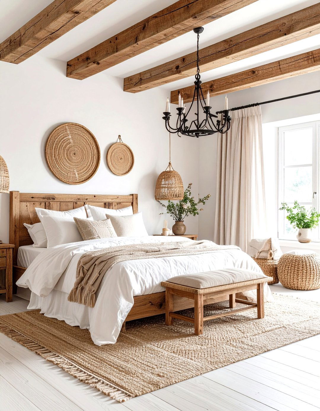 Rustic Parisian Farmhouse Bedroom with Exposed Beams - 24 Parisian Themed Bedroom Ideas
