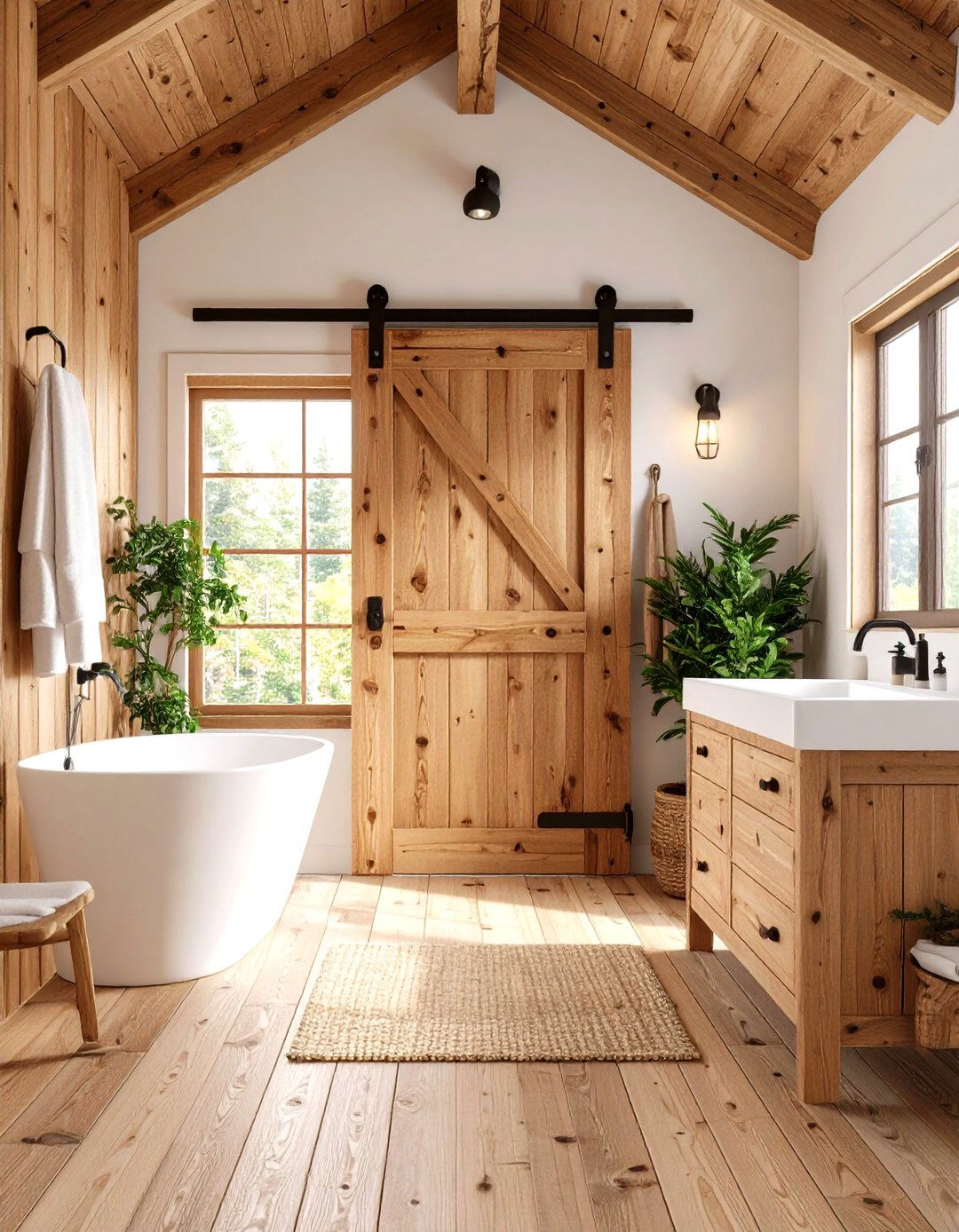 Rustic Pine Bathroom Barn Door - 24 Bathroom Barn Door Ideas