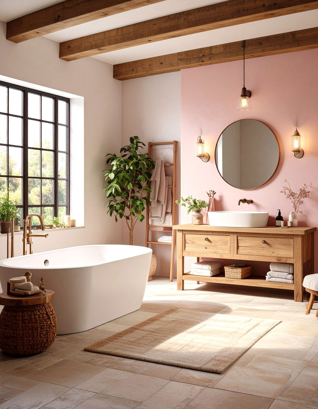 Rustic Pink Brick Tile Bathroom - 24 Pink Tile Bathroom Ideas