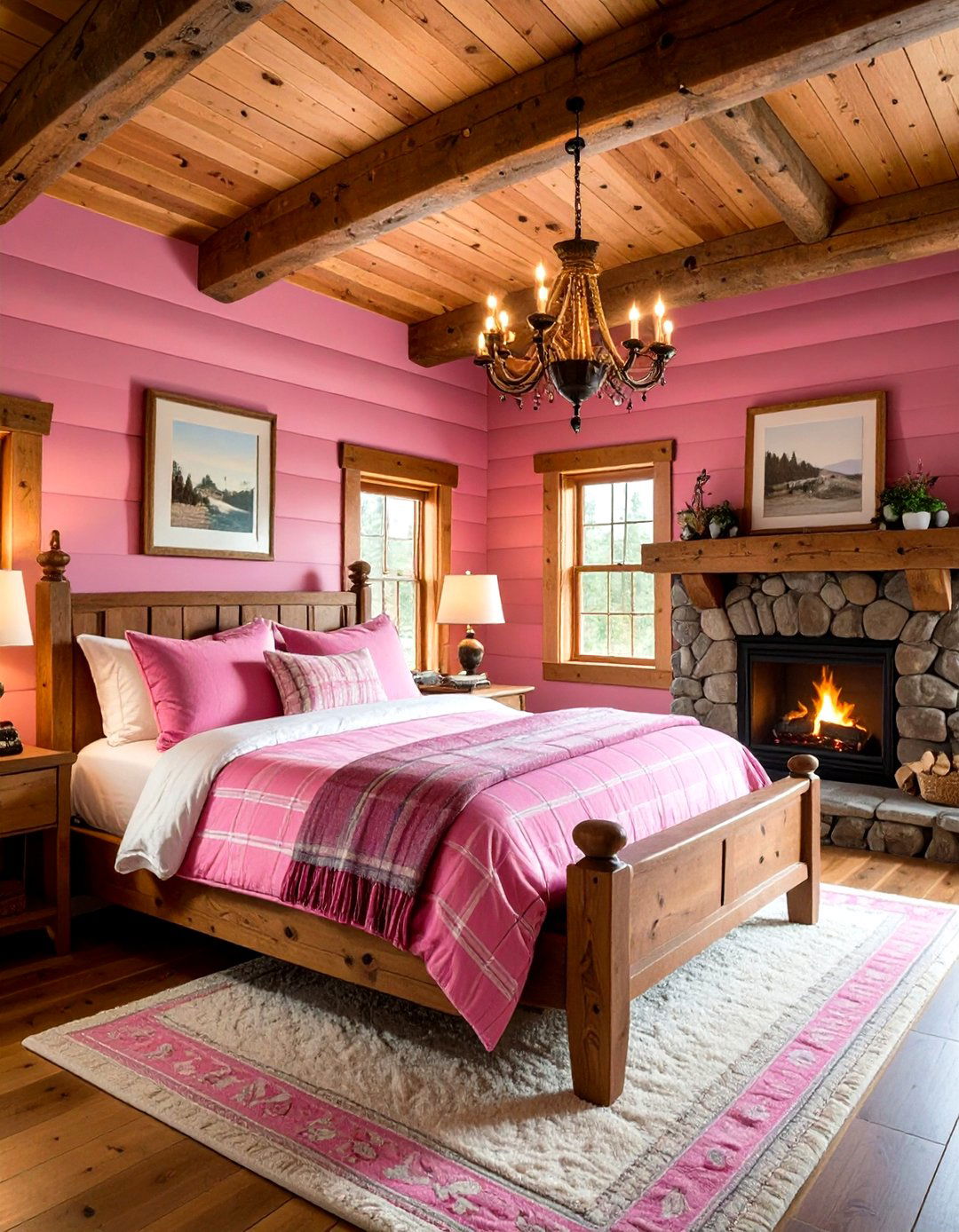 Rustic Pink Cabin Retreat - 24 Pink and White Bedroom Ideas