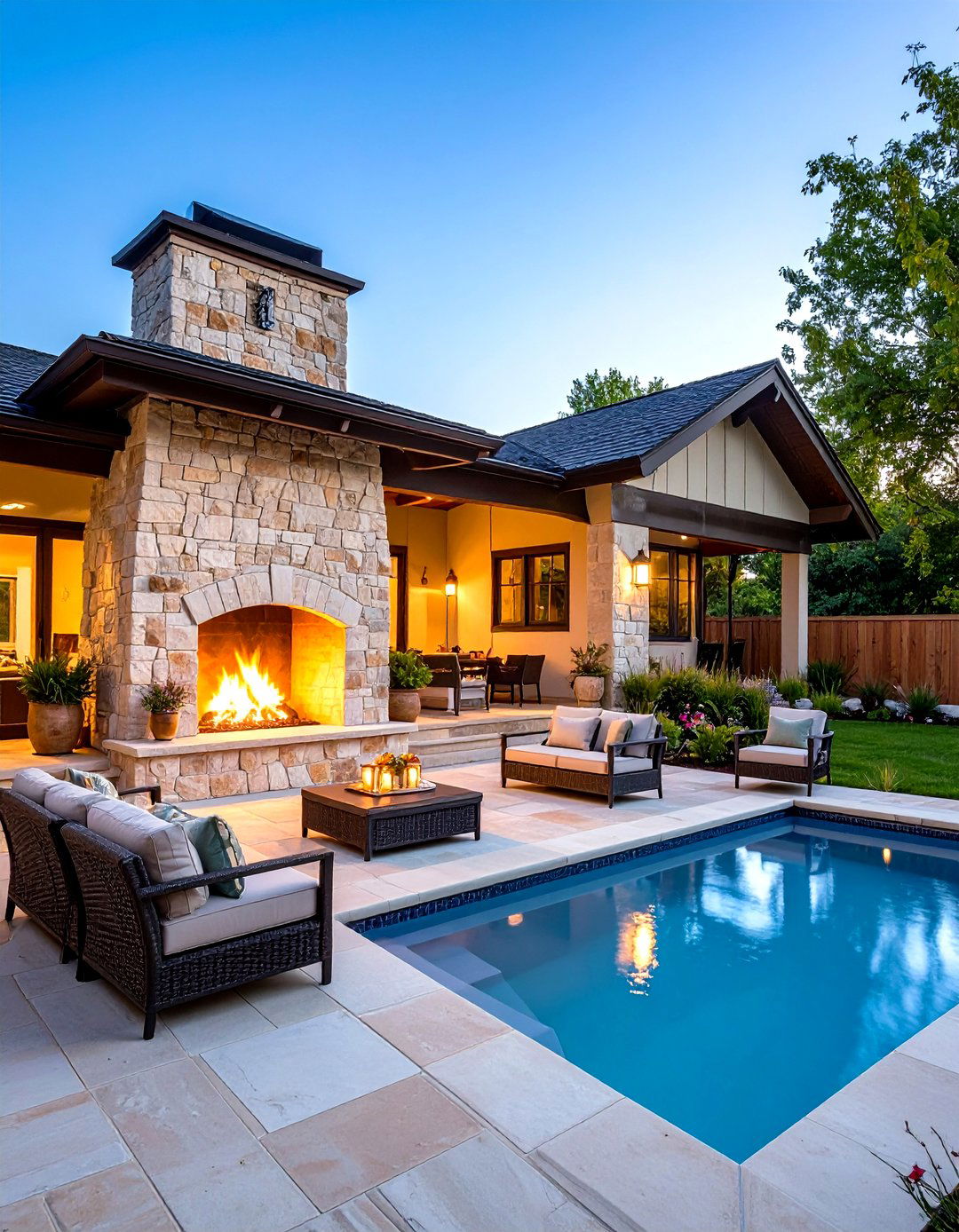 Rustic Pool House with Outdoor Stone Fireplace - 24 Rustic Pool House Ideas