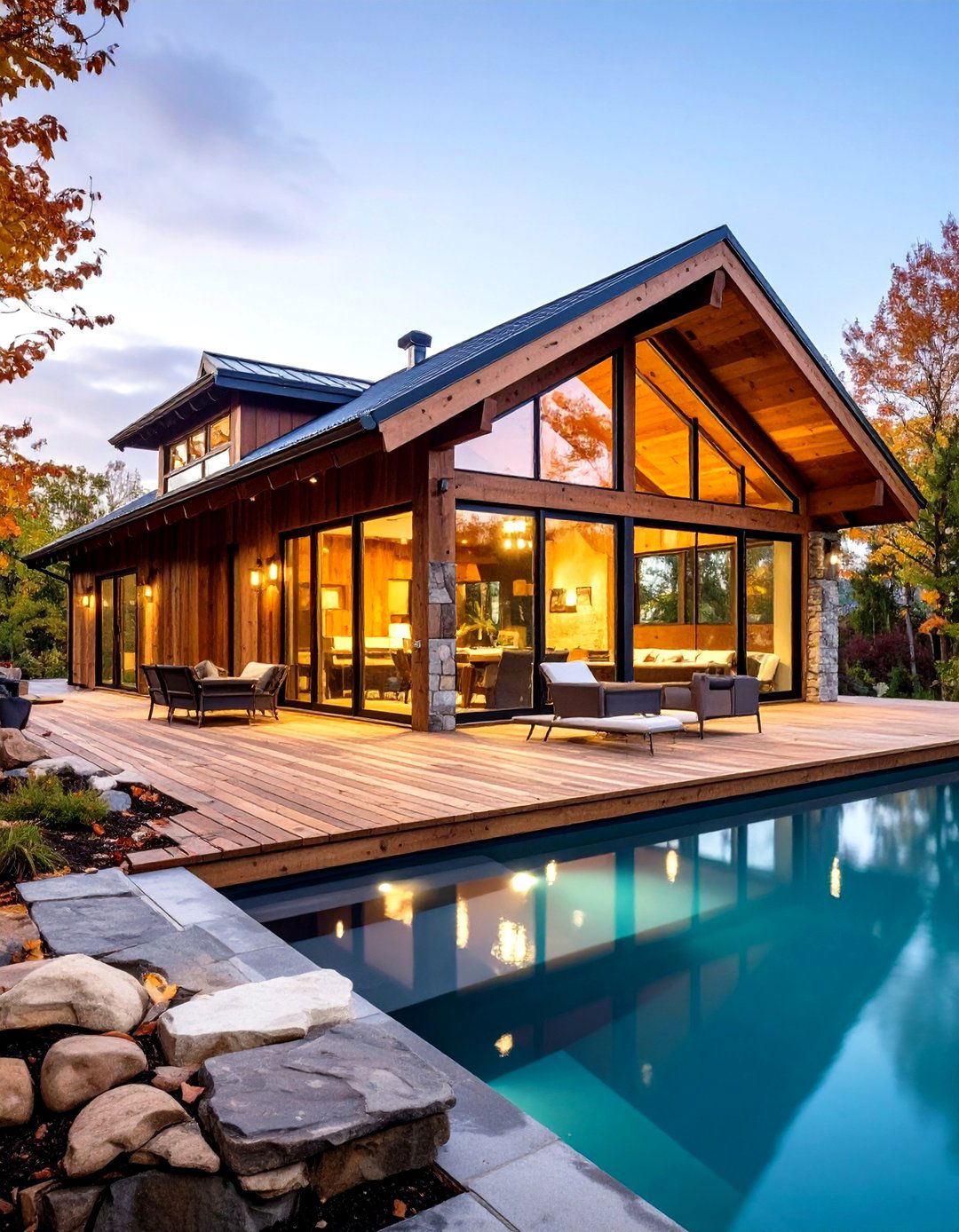 Rustic Pool House with Sliding Glass Wall - 24 Rustic Pool House Ideas