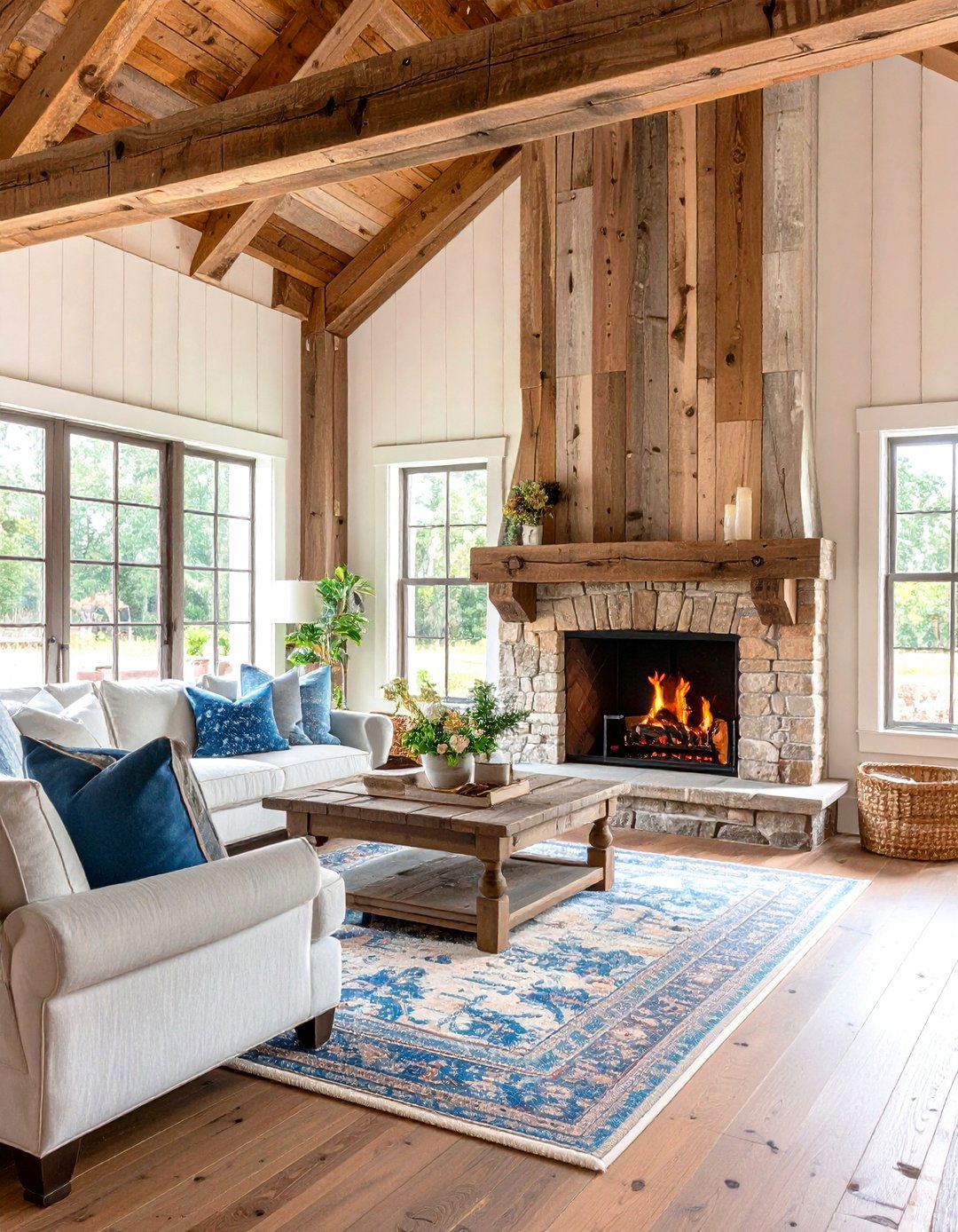Rustic Reclaimed Wood Accents - 24 3 Sided Fireplace Ideas