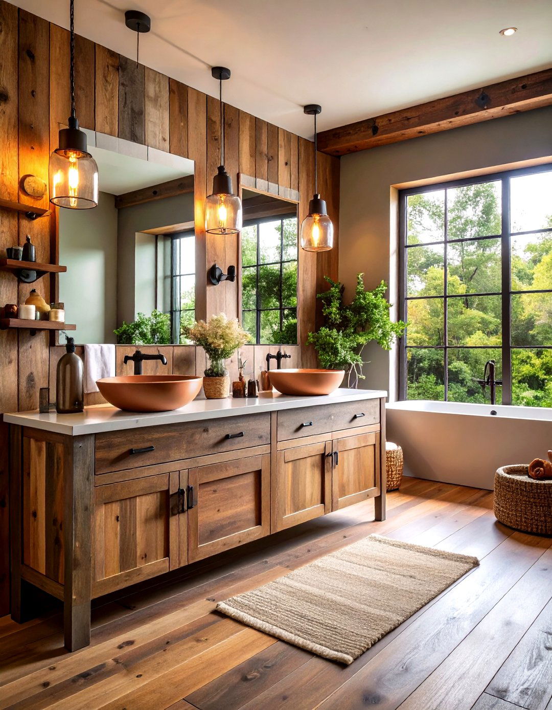 Rustic Reclaimed Wood Double Vanity - 24 Double Vanity Bathroom Ideas