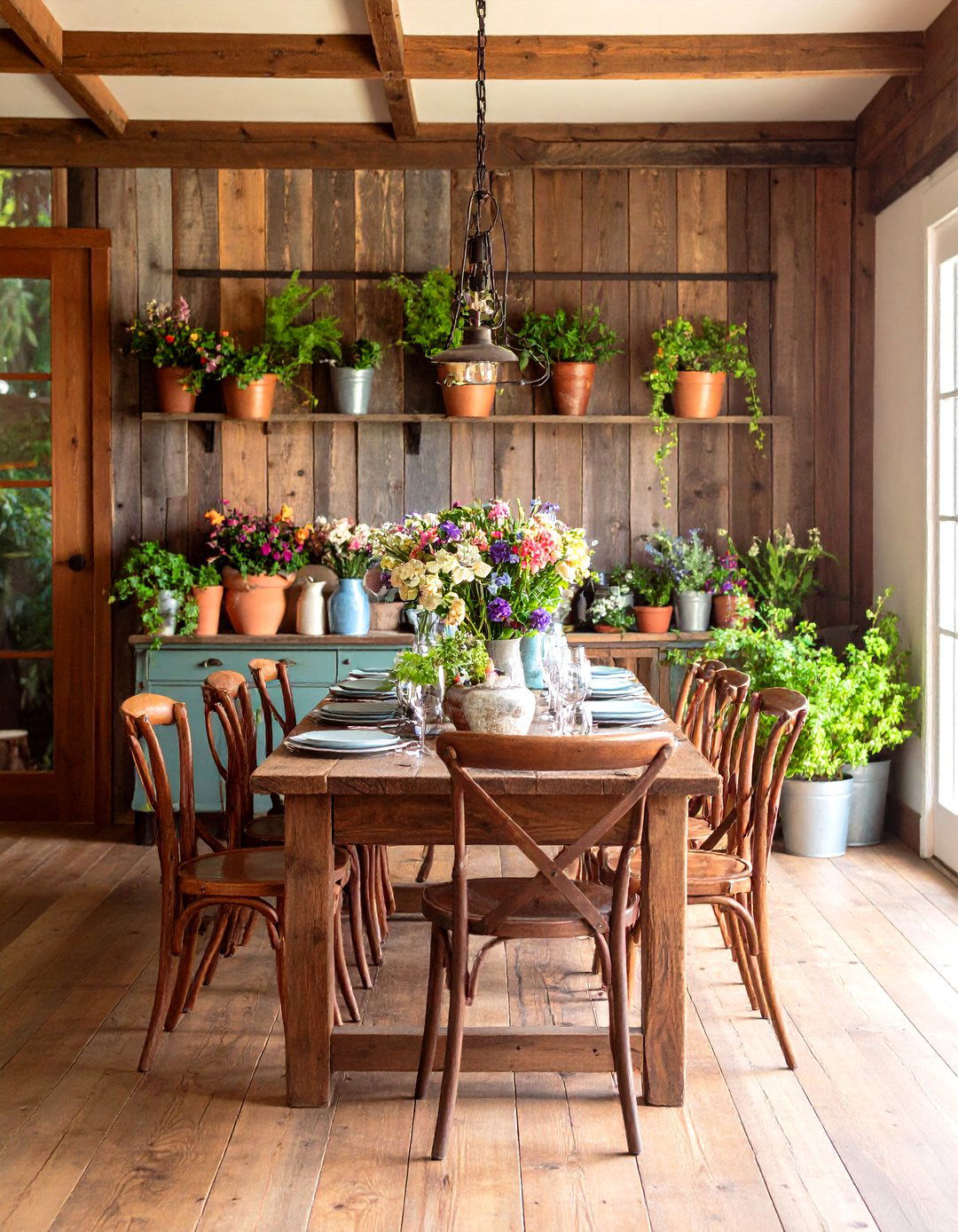 Rustic Reclaimed Wood Feature Wall Design - 24 Parisian Dining Room Ideas