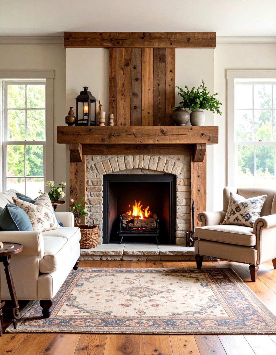 Rustic Reclaimed Wood Fireplace - 24 Small Living Room Fireplace Ideas