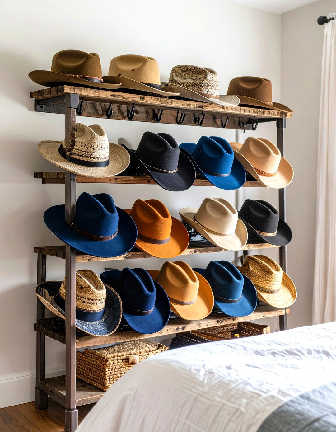 Rustic Reclaimed Wood Hat Display - 24 Hat Rack Ideas