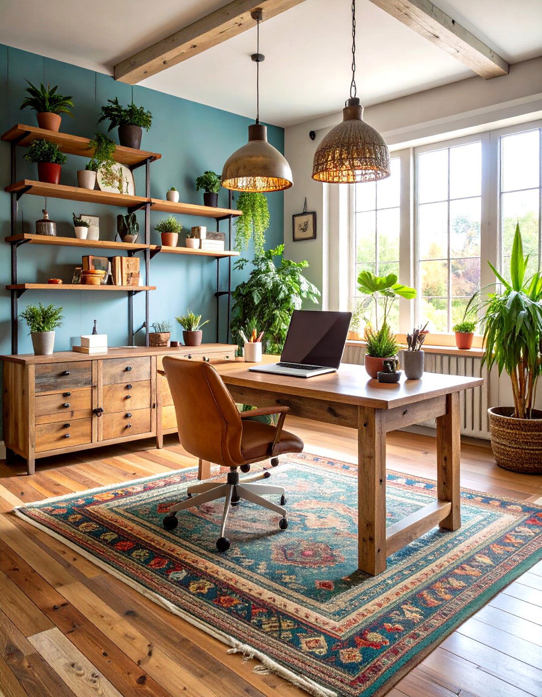 Rustic Reclaimed Wood Workspace - 24 Bohemian Home Office Ideas