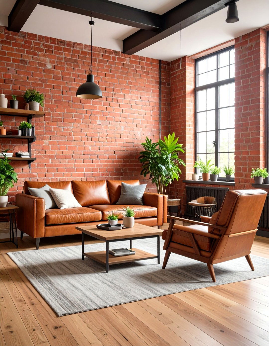 Rustic Red Brick Accent Wall - 24 Red Living Room Ideas