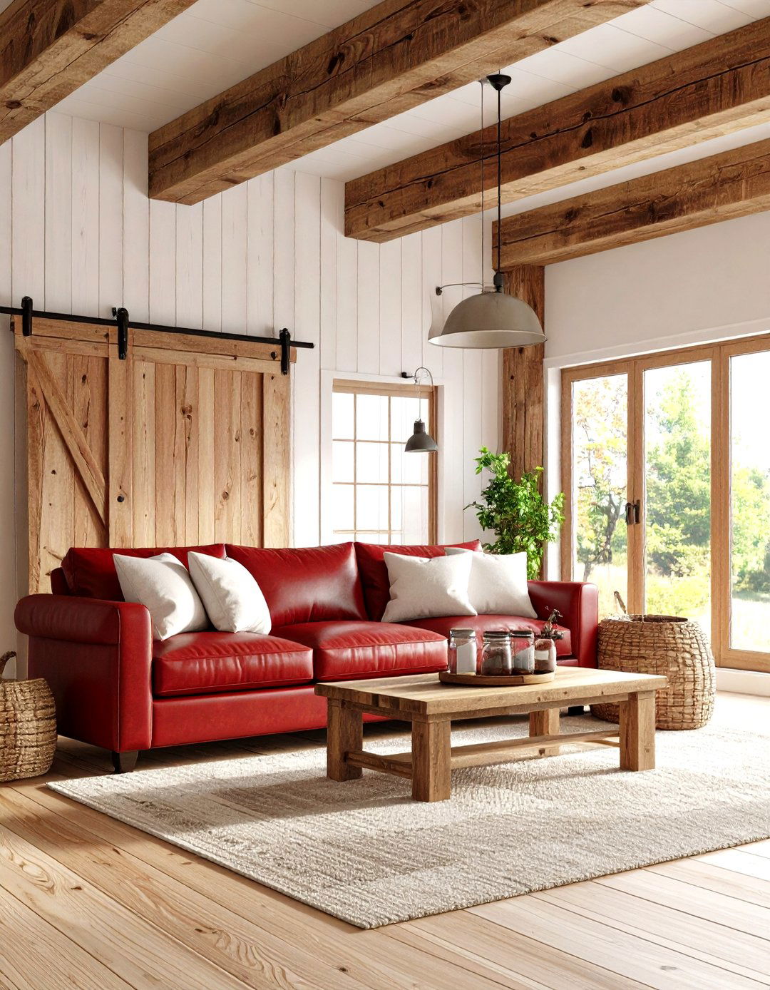 Rustic Red Couch Farmhouse Living - 24 Red Couch Living Room Ideas