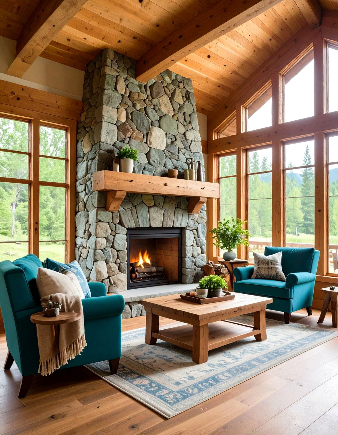Rustic Sage Green Log Cabin Fireplace - 24 Sage Green Fireplace Ideas