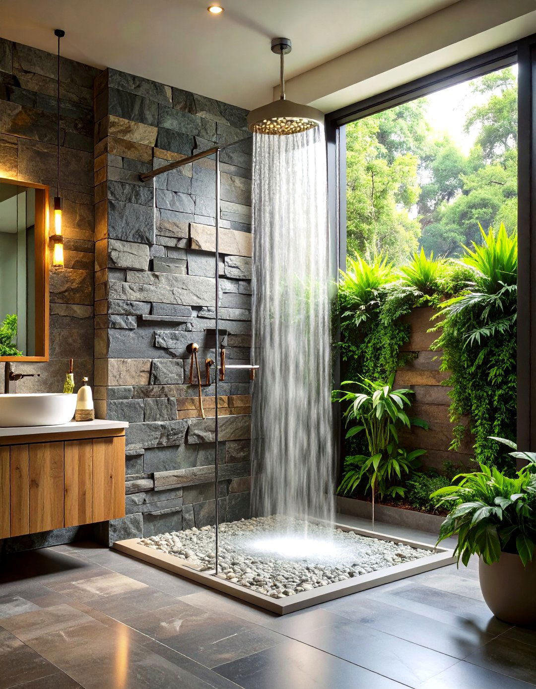 Rustic Slate Textural Appeal - 24 Stone Shower Design Ideas