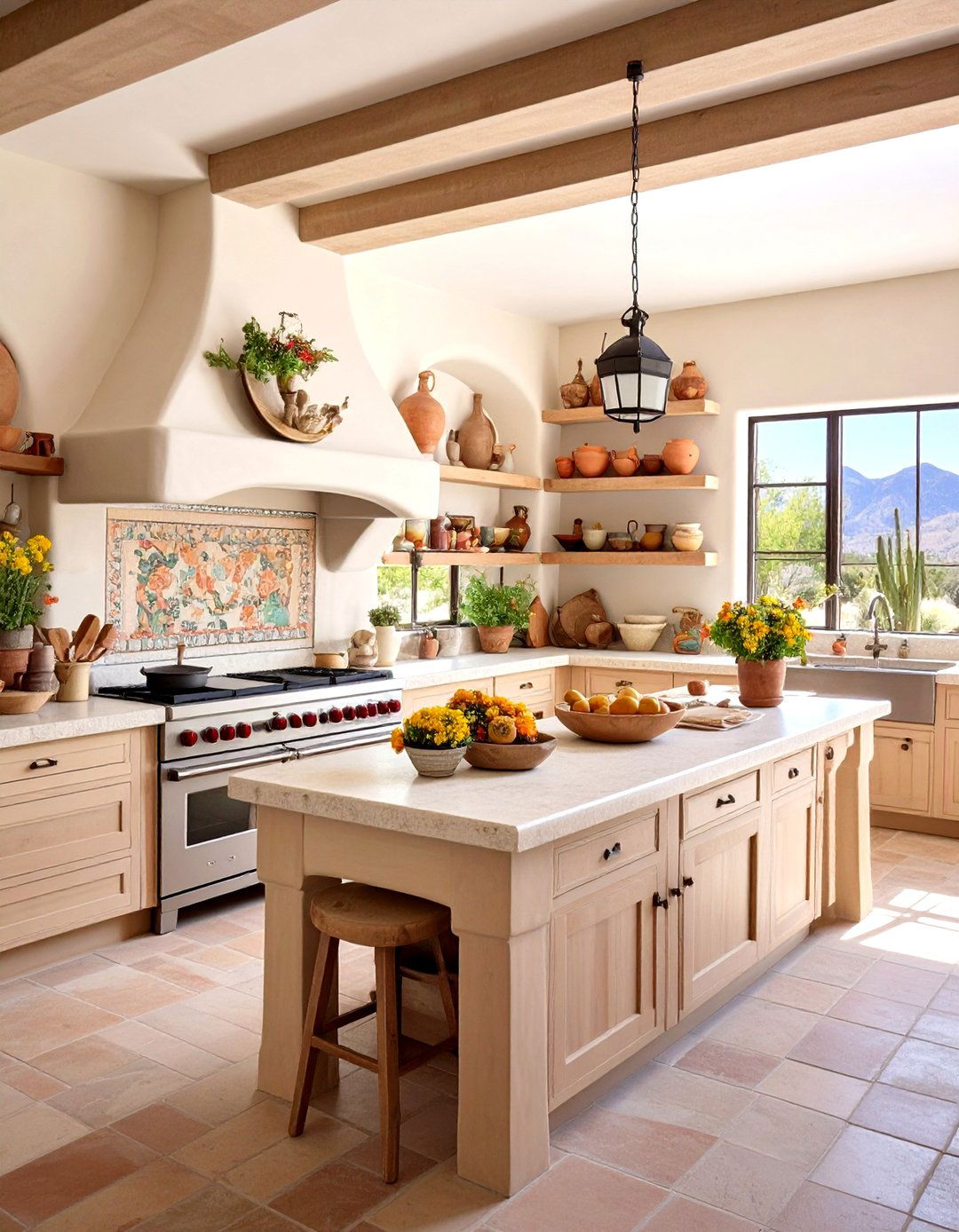 Rustic Southwest Stucco Kitchen with Flagstone Accents - 24 Stucco Outdoor Kitchen Ideas