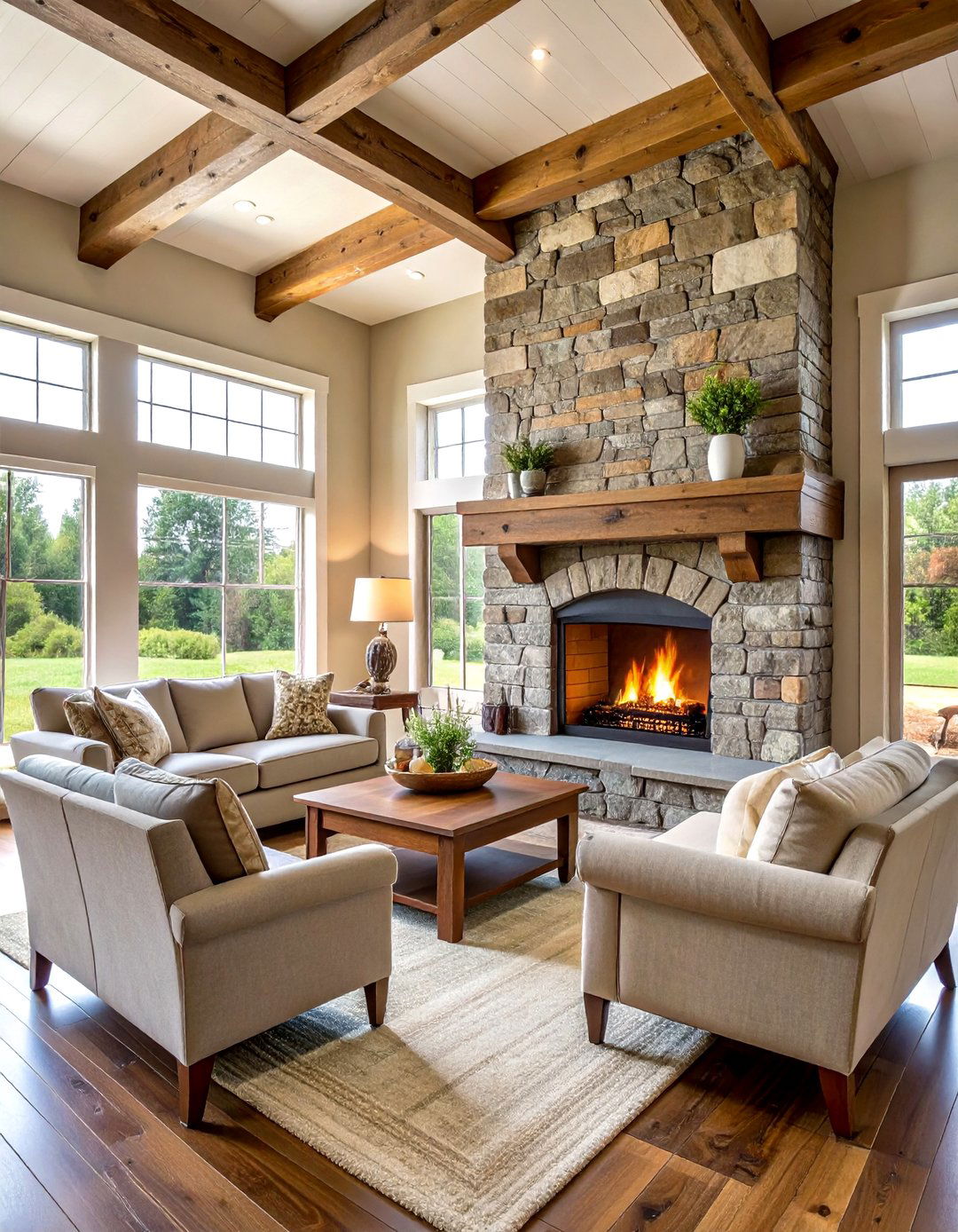 Rustic Stacked Stone Farmhouse Fireplace - 24 Floor to Ceiling Stone Fireplace Ideas