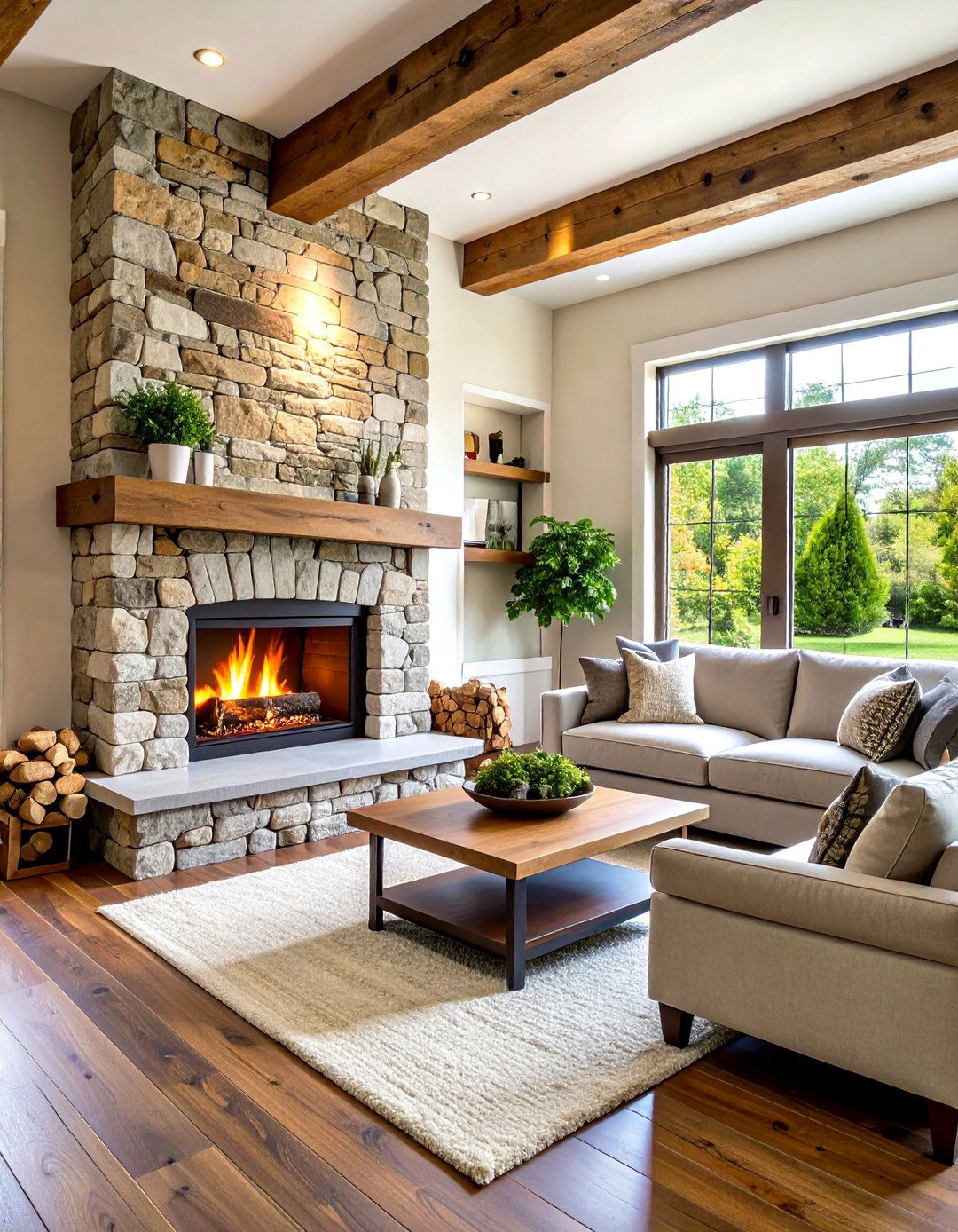 Rustic Stacked Stone Floor to Ceiling Feature - 24 Living Room Fireplace Ideas