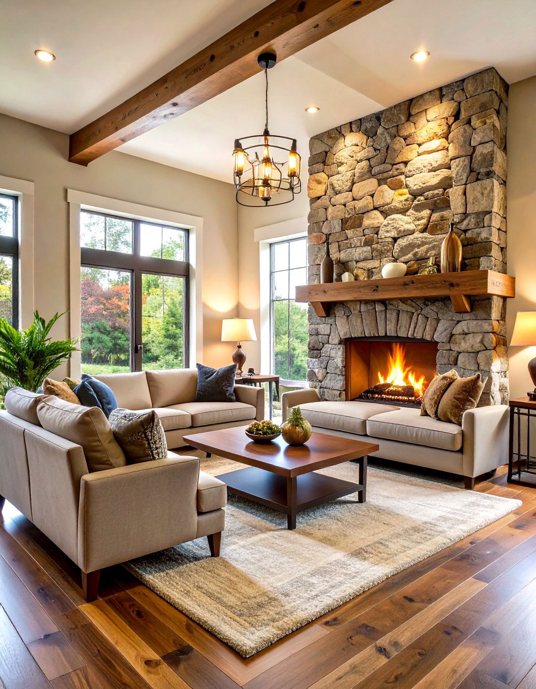 Rustic Stone Accent Wall Extension - 24 Off-center Fireplace Ideas