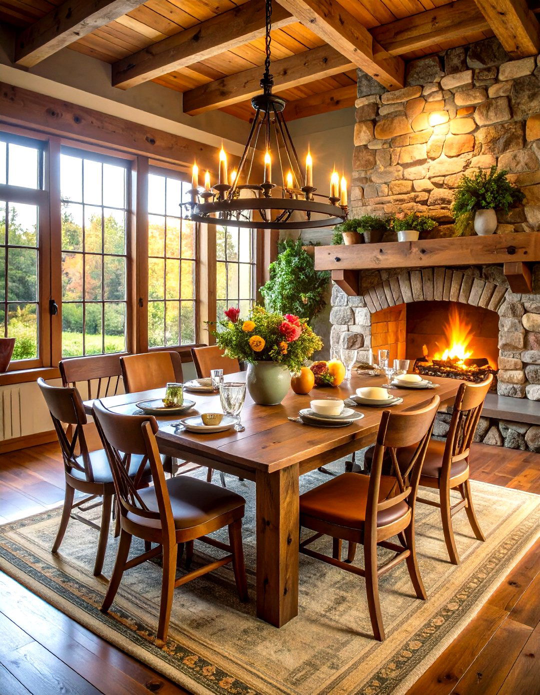 Rustic Stone Fireplace Setting - 24 Dining Room With Fireplace